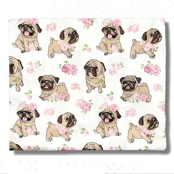 3pc TWIN Sheet Set • Pug English Bulldog Roses Floral Flower - Picture 1 of 5